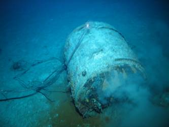 Aviation spirit tank from bow section on seabed near bow